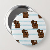 Beaver op blauwe strepen ronde button 4,0 cm (Voorkant /achterkant)