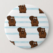 Beaver op blauwe strepen ronde button 4,0 cm (Voorkant)