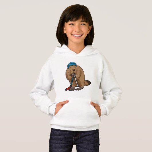 Beaver op ijshockey met ijshockeystick (Voorkant volledig)