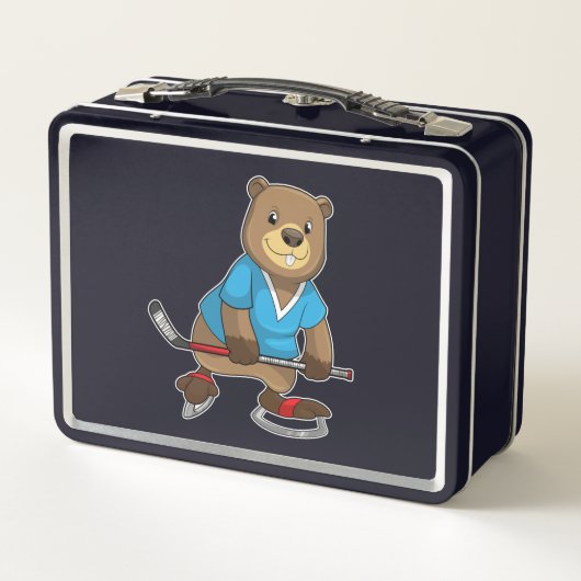 Beaver op ijshockey met ijshockeystick (Achterkant)