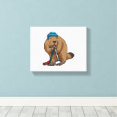Beaver op ijshockey met ijshockeystick canvas afdruk (Insitu (Houten vloer))