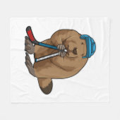 Beaver op ijshockey met ijshockeystick fleece deken (Voorkant (Horizontaal))