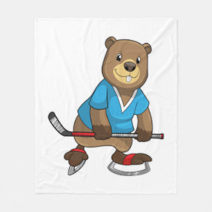 Beaver op ijshockey met ijshockeystick fleece deken