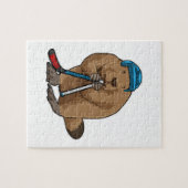 Beaver op ijshockey met ijshockeystick legpuzzel (Horizontaal)