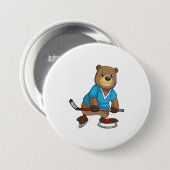 Beaver op ijshockey met ijshockeystick ronde button 7,6 cm (Voorkant /achterkant)