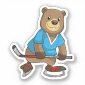 Beaver op ijshockey met ijshockeystick sticker (Voorkant)