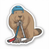Beaver op ijshockey met ijshockeystick sticker (Voorkant)