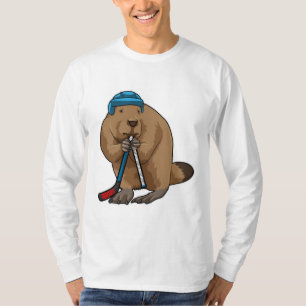 Beaver op ijshockey met ijshockeystick t-shirt