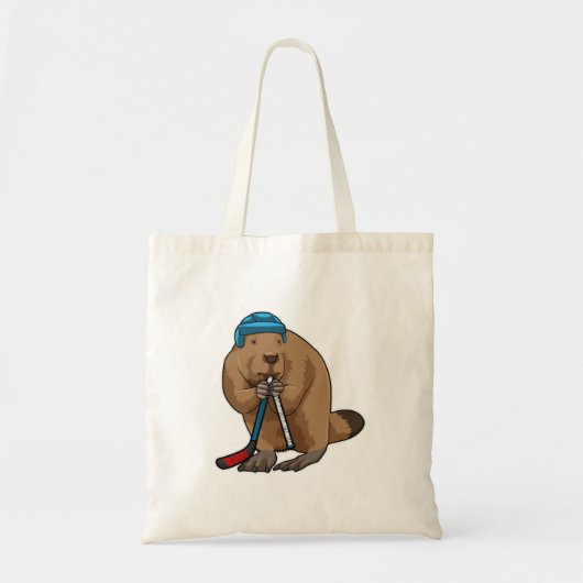 Beaver op ijshockey met ijshockeystick tote bag (Voorkant)
