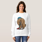 Beaver op ijshockey met ijshockeystick trui (Voorkant volledig)