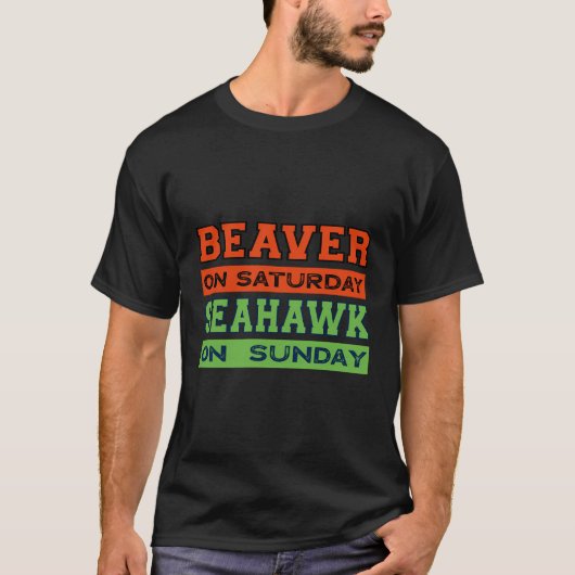 Beaver op zaterdag Seahawk op zondag Seattle cadea T-shirt (Voorkant)