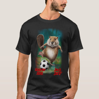 Beaver playing Soccer for the World Cup on a Black T-shirt
