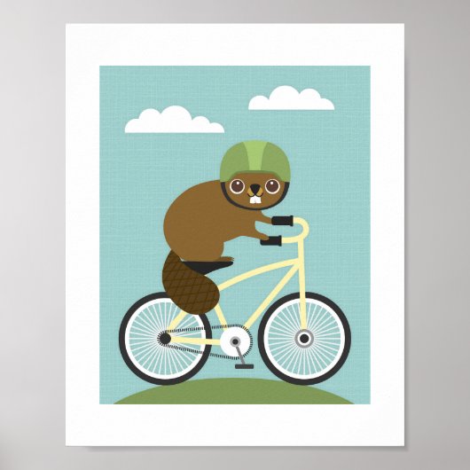 Beaver Riding Bicycle Poster Print (Voorkant)