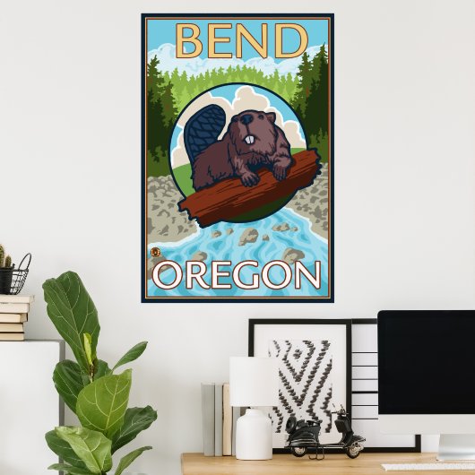 Beaver & River - Bend, Oregon Poster (Thuiskantoor)