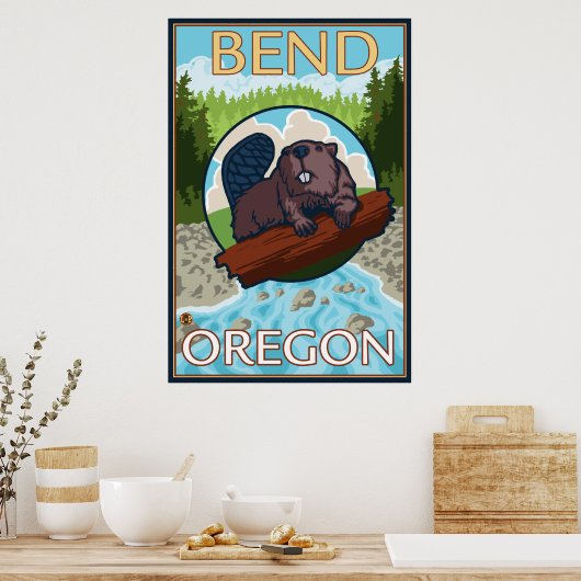 Beaver & River - Bend, Oregon Poster (Keuken)
