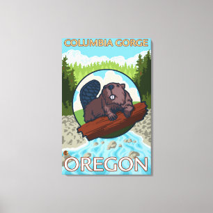 Beaver & River - Columbia Gorge, Oregon Canvas Afdruk