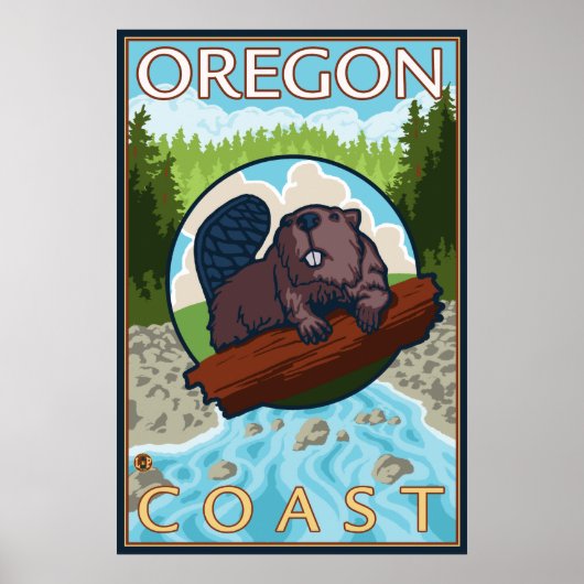 Beaver & River - Oregon Coast Poster (Voorkant)