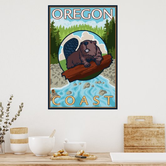 Beaver & River - Oregon Coast Poster (Keuken)