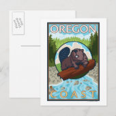 Beaver & RiverCoastVintage Travel Poster Briefkaart (Voorkant / Achterkant)