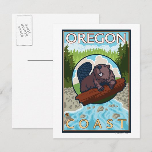 Beaver & RiverCoastVintage Travel Poster Briefkaart (Voorkant / Achterkant)