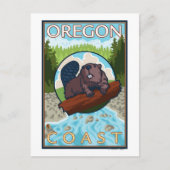 Beaver & RiverCoastVintage Travel Poster Briefkaart (Voorkant)