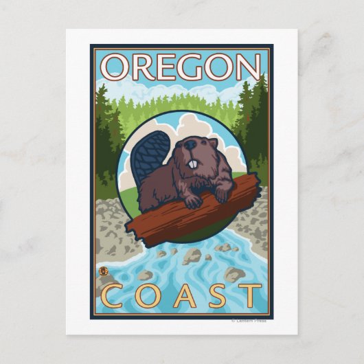 Beaver & RiverCoastVintage Travel Poster Briefkaart (Voorkant)