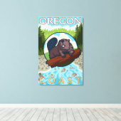 Beaver & RiverCoastVintage Travel Poster Canvas Afdruk (Insitu (Houten vloer))