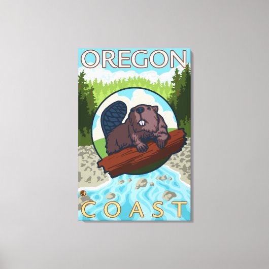 Beaver & RiverCoastVintage Travel Poster Canvas Afdruk (Voorkant)