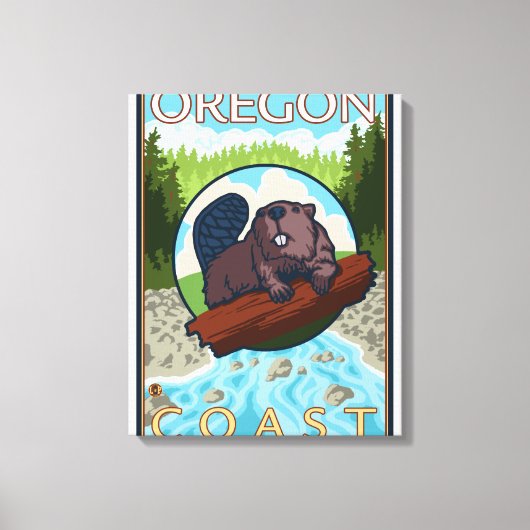 Beaver & RiverCoastVintage Travel Poster Canvas Afdruk (Voorkant)