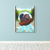 Beaver & RiverCoastVintage Travel Poster Canvas Afdruk (Insitu (Houten vloer))