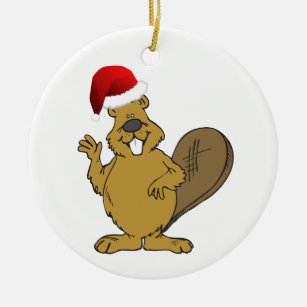 Beaver schattige santa-hoed keramisch ornament