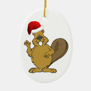 Beaver schattige santa-hoed keramisch ornament