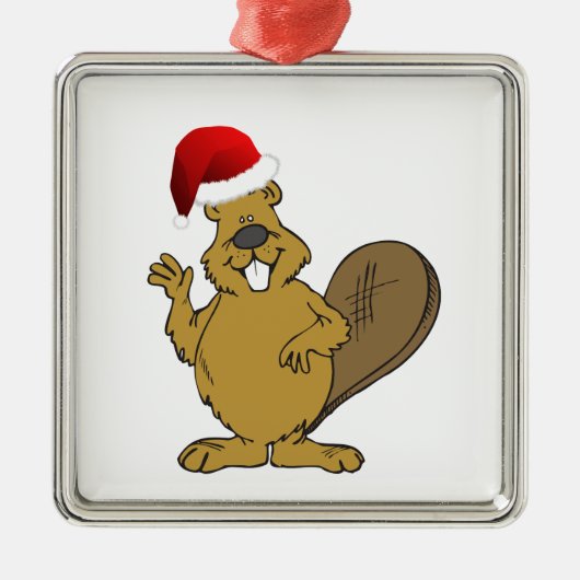 Beaver schattige santa-hoed metalen ornament (Voorkant)