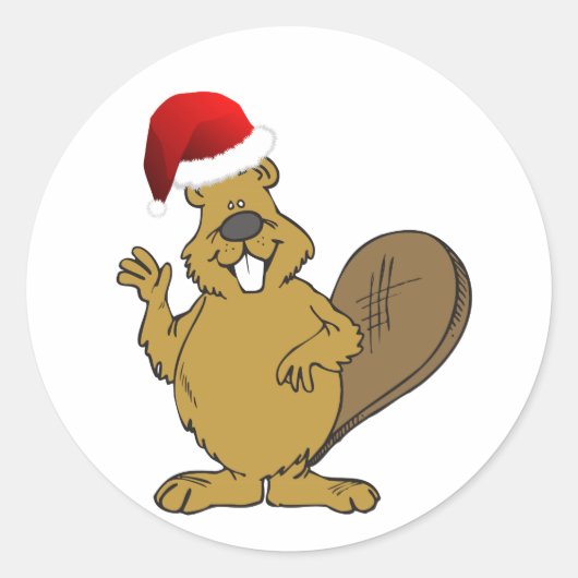 Beaver schattige santa-hoed ronde sticker (Voorkant)