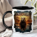 Beaver Sunrise Lake Reflectie Mok<br><div class="desc">Geniet van uw favoriete drankje met de Beaver Sunrise Lake Reflection Mok. Deze unieke mok heeft een prachtig ontwerp van een bever in een sereen meer bij zonsopgang, met de warme, gouden tinten en majestueuze bergen prachtig weerspiegeld in het water. Gepersonaliseerd met jouw naam, voegt het een speciale aanraking toe...</div>