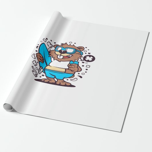 Beaver Surfing Cadeaupapier (Uitgerold)