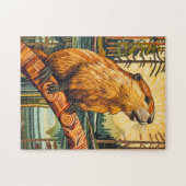 Beaver Totem – Bouwer in Deco Stijl Legpuzzel (Horizontaal)