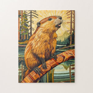 Beaver Totem – Bouwer in Deco Stijl Legpuzzel