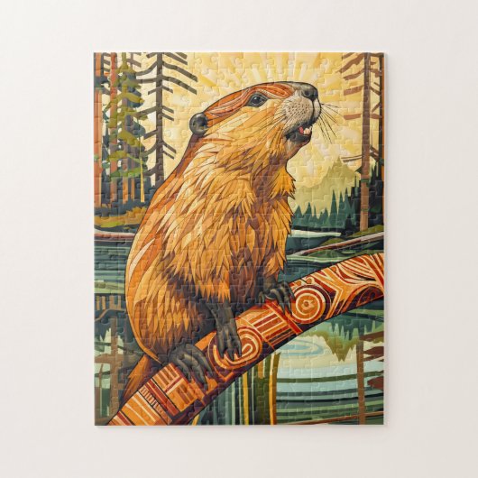 Beaver Totem – Bouwer in Deco Stijl Legpuzzel (Verticaal)