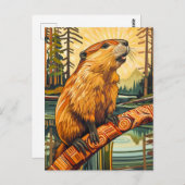 Beaver Totem – Builder in Deco Style Briefkaart (Voorkant / Achterkant)