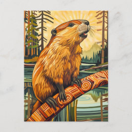 Beaver Totem – Builder in Deco Style Briefkaart