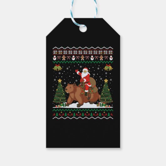 Beaver Ugly Xmas Gift Funny Santa Riding Beaver Ch Cadeaulabel (Voorkant)