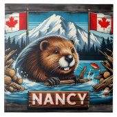 Beaver With Stick beroemd gemaakt door Canadian Fl Tegeltje (Voorkant)