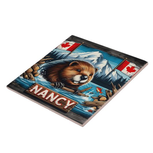 Beaver With Stick beroemd gemaakt door Canadian Fl Tegeltje (Zijkant)