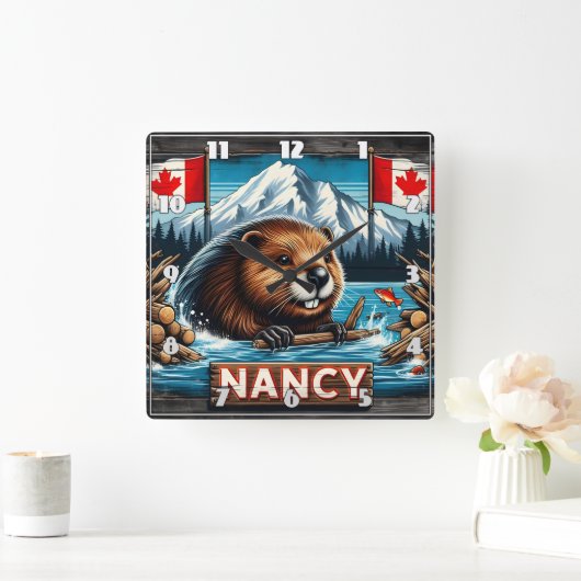 Beaver With Stick beroemd gemaakt door Canadian Fl Vierkante Klok (Huis)