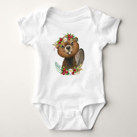 Beaver Woodland Animal Wreath | Baby Bodysuit (Voorkant)