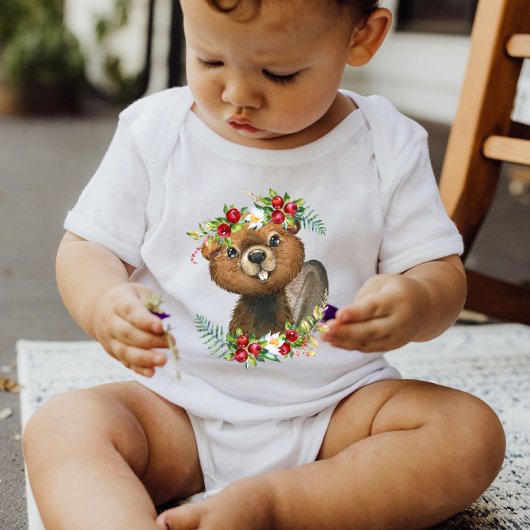 Beaver Woodland Animal Wreath | Baby Bodysuit
