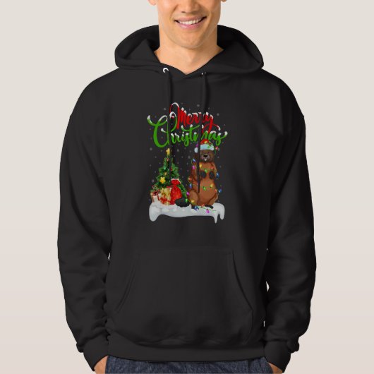 Beaver   Xmas Decorations Santa Beaver Christmas Hoodie (Voorkant)