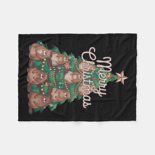 Beaver Xmas Tree Beaver Kerstboom Merry Chris Fleece Deken (Voorkant (Horizontaal))
