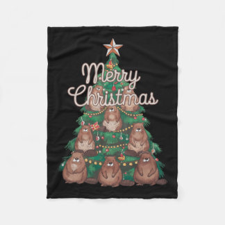 Beaver Xmas Tree Beaver Kerstboom Merry Chris Fleece Deken
